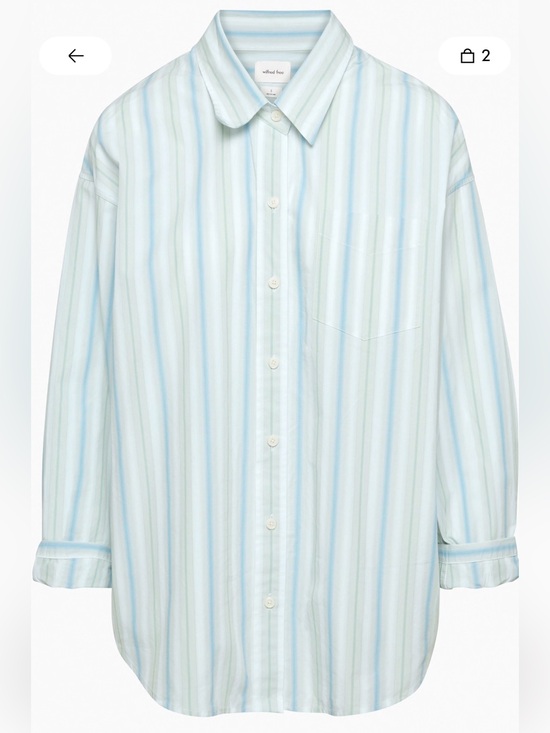 Aritzia Tops - Aritzia xWilfred Free Light Blue Green White Vertical Stripe Button-Down Shirt M